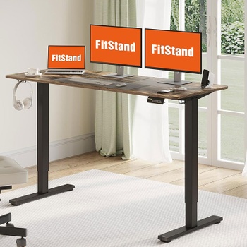 Výškovo nastaviteľný stôl FQ1D-1660-EUV2, 160 x 60 cm, čierno / hnedý - B