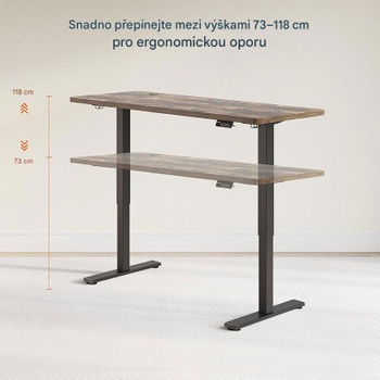 Výškovo nastaviteľný stôl FQ1D-1660-EUV2, 160 x 60 cm, čierno / hnedý - B