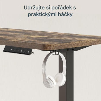Výškovo nastaviteľný stôl FQ1D-1660-EUV2, 160 x 60 cm, čierno / hnedý - B