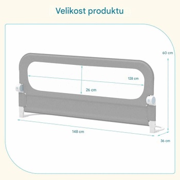 Nastavitelný ochranný kryt postele Adjustable Bed Rail Guard, 148 cm, šedý - B