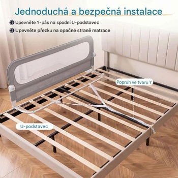 Nastaviteľný ochranný kryt postele Adjustable Bed Rail Guard, 148 cm, sivý - B