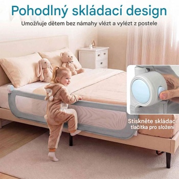 Nastaviteľný ochranný kryt postele Adjustable Bed Rail Guard, 148 cm, sivý - B