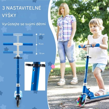 Detská kolobežka s 2 LED kolieskami BY26719, s 3 nastaviteľnými výškami, do 50 kg, modrá - B