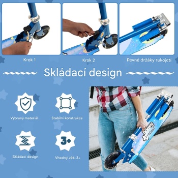 Detská kolobežka s 2 LED kolieskami BY26719, s 3 nastaviteľnými výškami, do 50 kg, modrá - B