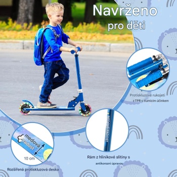 Detská kolobežka s 2 LED kolieskami BY26719, s 3 nastaviteľnými výškami, do 50 kg, modrá - B