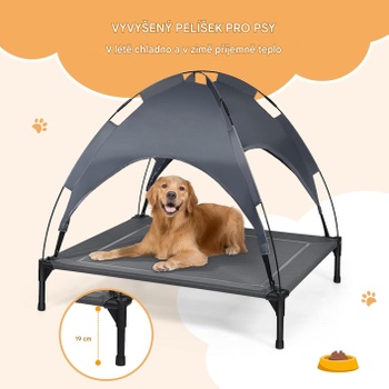 Vyvýšený psí pelech s baldachýnom GT-AR7353L, 91,4 x 81,3 x 81,3 cm, sivý - A