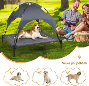 Vyvýšený psí pelech s baldachýnom GT-AR7353L, 91,4 x 81,3 x 81,3 cm, sivý - A
