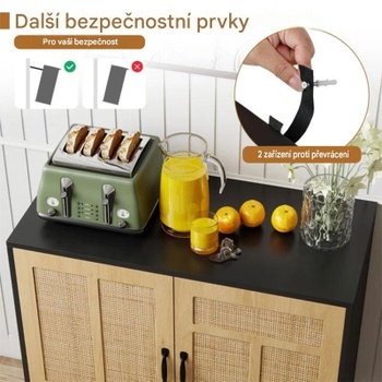 Ratanová skrinka s nastaviteľnou policou a 2 dvierkami JV11838DK, 80 x 38 x 81 cm, čierna/prírodná - A
