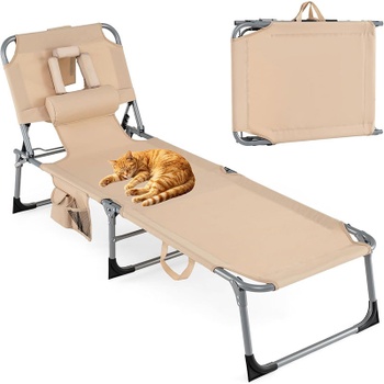 Plážové lehátko s otvorom pre tvár MO10025PN, 5polohové, 183 x 57 x 71 cm, béžové - B