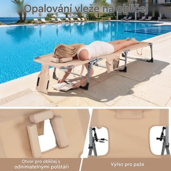 Plážové lehátko s otvorom pre tvár MO10025PN, 5polohové, 183 x 57 x 71 cm, béžové - B