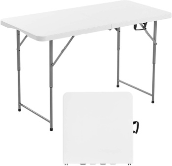 Skladací záhradný stôl SN-F122-1, 122 cm, s nastaviteľnou výškou, biely - A