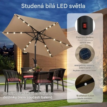 Záhradný slnečník s LED solárnym osvetlením a kľukou NP12190BE, 230 cm, béžový - A