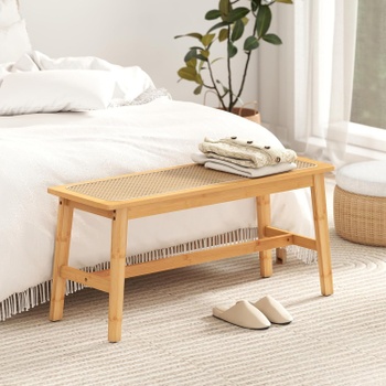 Lavica z bambusu MY45784QDES, 100 x 35 x 45 cm, nosnosť až 300 kg, prírodná - A