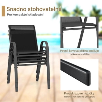 Sada 2 záhradných stoličiek WY00484MT-1DE, stohovateľné, 56 x 70 x 84 cm, čierne - A