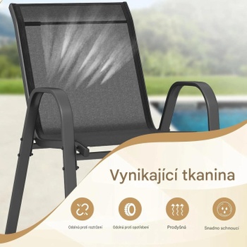 Sada 2 záhradných stoličiek WY00484MT-1DE, stohovateľné, 56 x 70 x 84 cm, čierne - A