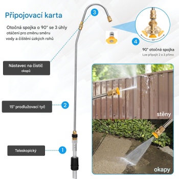 Teleskopická tyč pre vysokotlakový čistič TG10008, 550 cm, s 5 tryskami a 2 adaptérmi, čierno/strieborná -