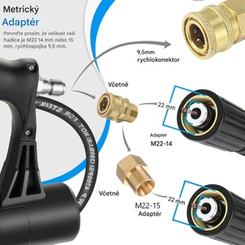Teleskopická tyč pre vysokotlakový čistič TG10008, 550 cm, s 5 tryskami a 2 adaptérmi, čierno/strieborná -