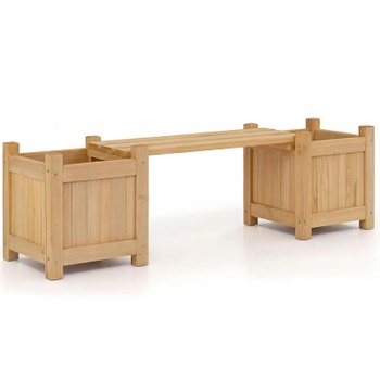 Drevená lavica s 2 bočnými kvetináčmi GT4619, 105 x 26,5 x 29,5 cm, prírodná - A