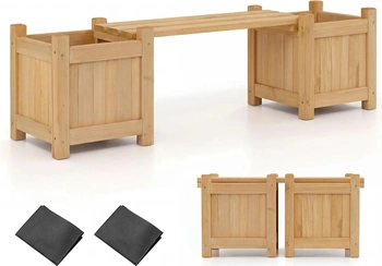 Dřevěná lavice se 2 bočními květináči GT4619, 105 x 26,5 x 29,5 cm, přírodní - A