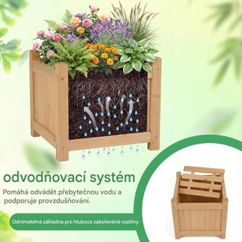 Drevená lavica s 2 bočnými kvetináčmi GT4619, 105 x 26,5 x 29,5 cm, prírodná - A