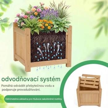 Dřevěná lavice se 2 bočními květináči GT4619, 105 x 26,5 x 29,5 cm, přírodní - A