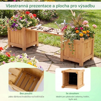 Dřevěná lavice se 2 bočními květináči GT4619, 105 x 26,5 x 29,5 cm, přírodní - A