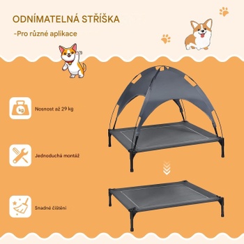 Vyvýšený psí pelech s baldachýnom GT-AR7353XL, 105 x 87 x 89 cm, sivý - A