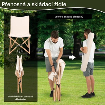 Záhradná stolička s pevným bambusovým rámom, 57 x 72,5 x 92,5 cm, nosnosť 150 kg, béžová - A
