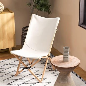 Záhradná stolička s pevným bambusovým rámom, 57 x 72,5 x 92,5 cm, nosnosť 150 kg, béžová - A