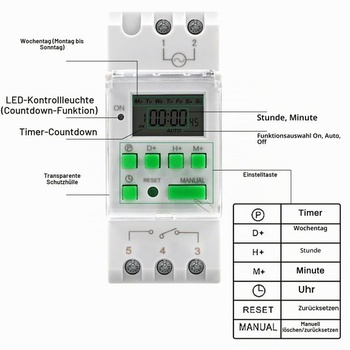 DEWIN Časový spínač na DIN lištu, digitálny časovač, týždenný programovateľný elektronický časovač s