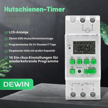 DEWIN Časový spínač na DIN lištu, digitálny časovač, týždenný programovateľný elektronický časovač s