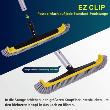 Bazénový kefa POOLAZA 45 cm s hliníkovou rukoväťou, nylonovými štetinami a EZ-Clipom