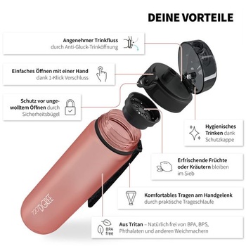 720°DGREE uberBottle – bez BPA, 6 veľkostí, viac ako 40 farieb, 650 ml, 31 Flamingo Pink | Mäkký na