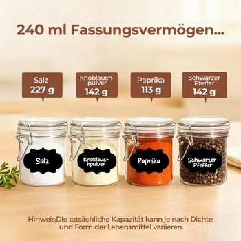 Zaváracie poháre ComSaf 240 ml, sada 12 kusov, malé zaváracie poháre s viečkami, 240 ml x 12 -