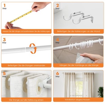 Biela výsuvná tyč na záclony, 25mm tyč na záclony 66-222 cm Biela 66-222 cm