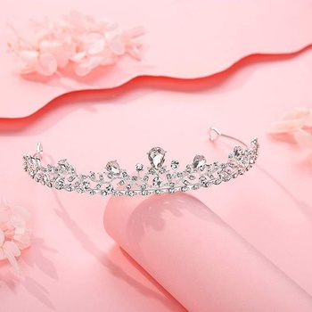 Lovelyshop Královská křišťálová princeznovská tiara ze slitiny pro dámu na svatbu - stříbrná čirá