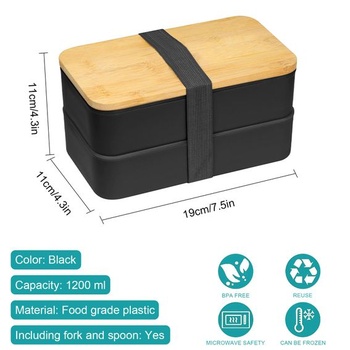 Bento obědový box pro dospělé, 1200 ml, japonský styl, 2patrové bambusové víko, sada obědových boxů