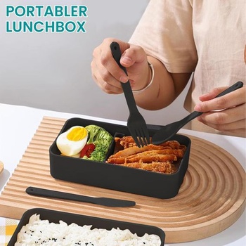Bento obědový box pro dospělé, 1200 ml, japonský styl, 2patrové bambusové víko, sada obědových boxů
