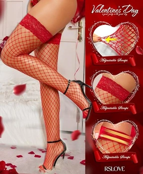 Dámske sexy pančuchy RSLOVE - sieťované pančuchy s čipkou, podväzkové pančuchy na traky, jedna