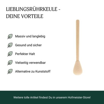 HOFMEISTER® Drevená miešacia tyčinka 32 cm – Bukový drevený mlynček na miesenie, pyré a miešanie cesta
