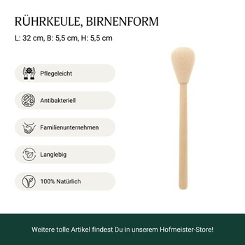 HOFMEISTER® Dřevěná míchací tyčinka 32 cm – Bukový dřevěný mlýnek na hnětení, pyré a míchání těsta