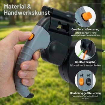 Dvojité zaťahovacie vodítko pre psov 3 m pre 2 psy, rolovacie vodítko s LED svetlom, otočné o 360 °,