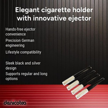4 x cigaretové špičky DENICOTEA s vyhazovačem, černá a stříbrná barva