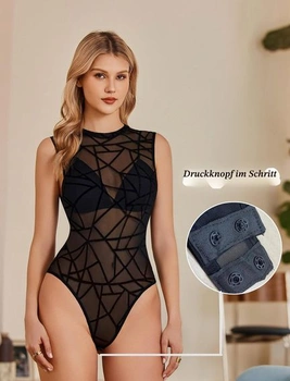 Dámské sexy síťované body Avidlove, krajkové bez rukávů, velikost L, geometrické černé