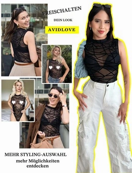Dámské sexy síťované body Avidlove, krajkové bez rukávů, velikost L, geometrické černé