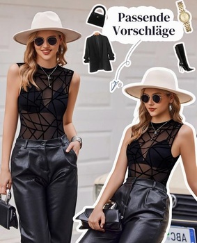 Dámske sexy sieťované body Avidlove, krajkové bez rukávov, veľkosť L, geometrické čierne