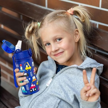 Detská fľaša na pitie GOPPUS 420ml z nerezovej ocele so slamkou a nepriepustným viečkom, športová fľaša