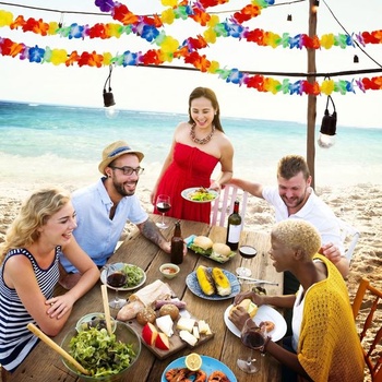 JULMELON Sada 6 havajských girlandových kvetinových reťazí, havajská dekorácia na luau párty