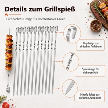 40 nerezových špízov na grilovanie 30 cm – opakovane použiteľné špízy na šiš kebab