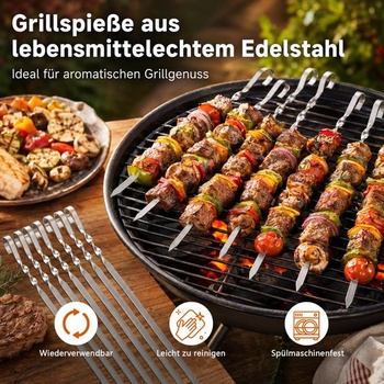 40 nerezových špízov na grilovanie 30 cm – opakovane použiteľné špízy na šiš kebab